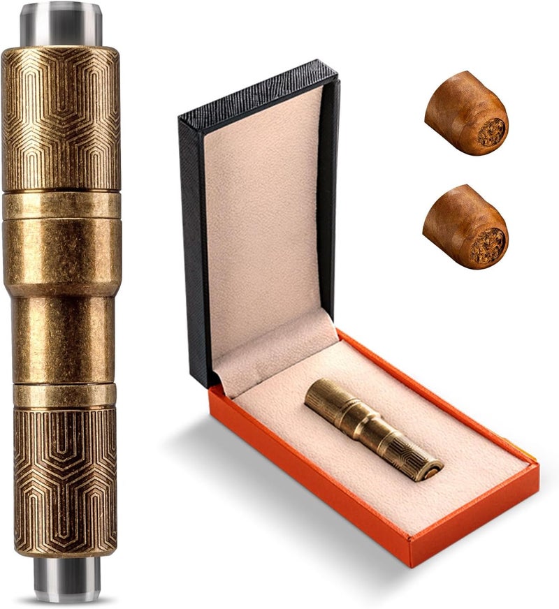 hancigar فتاحة سجائر محمولة بتصميم قديم مزخرفة بحجم مزدوج (بني) - Image 1